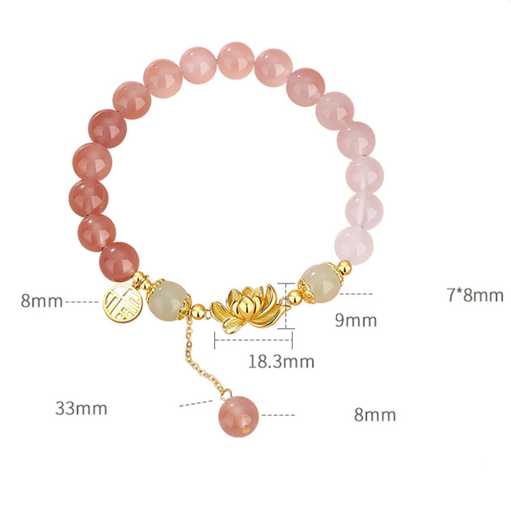 Buddha Stones 925 Sterling Silver Natural Gradient Agate Hetian Jade Lotus Fu Character Enlightenment Bracelet