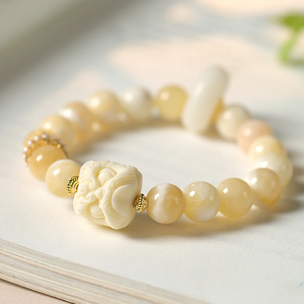 Buddha Stones Amber Gray Agate Ivory Fruit Confidence Bracelet