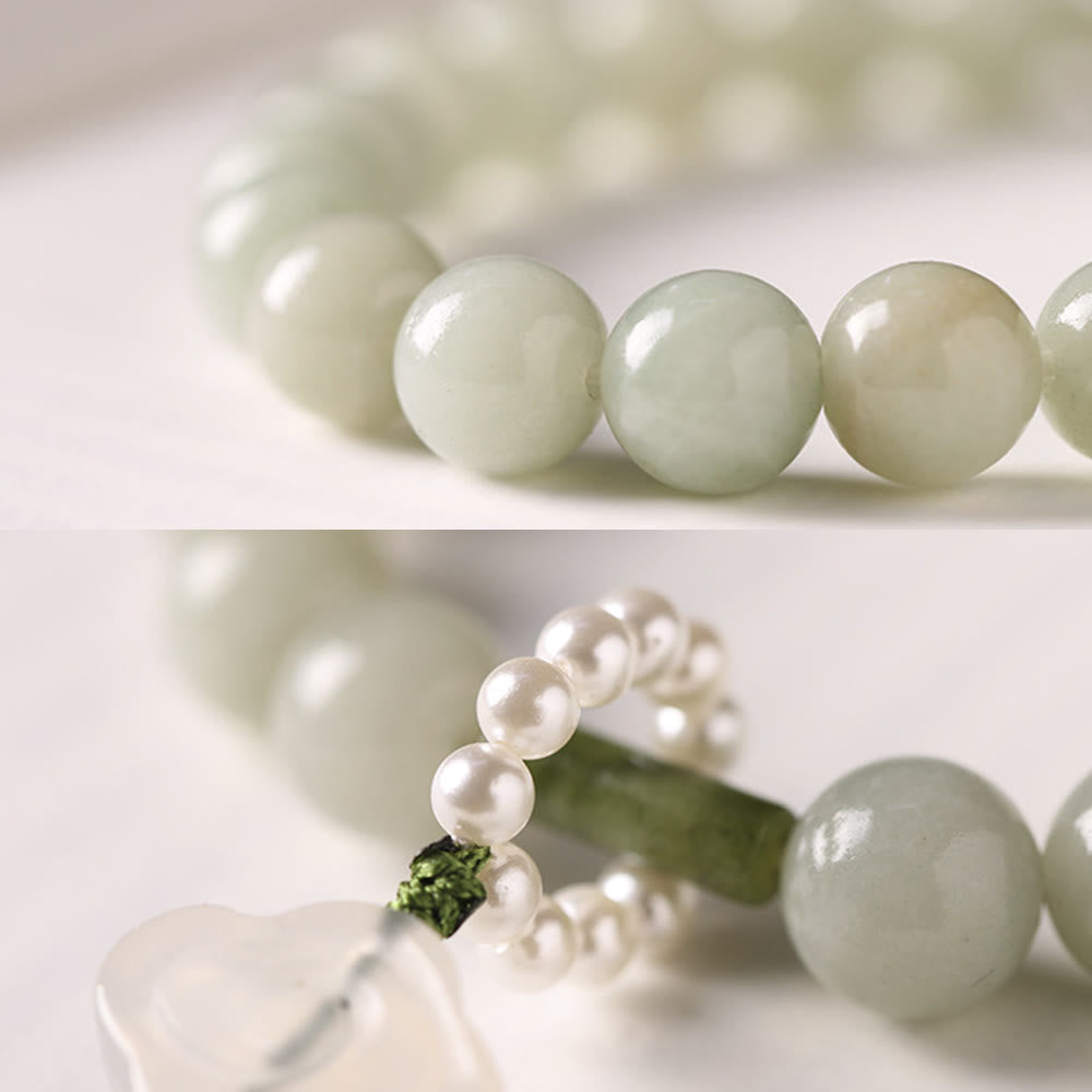 EverestArtstudios Green Jade Beads Pearl Prosperity Tassels Wrist Mala