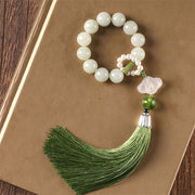 EverestArtstudios Green Jade Beads Pearl Prosperity Tassels Wrist Mala