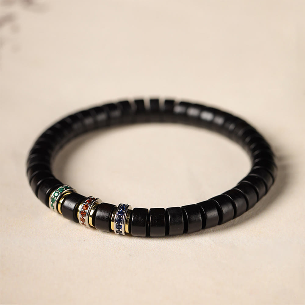 Buddha Stones Ebony Wood Small Leaf Red Sandalwood Zircon Peace Bracelet