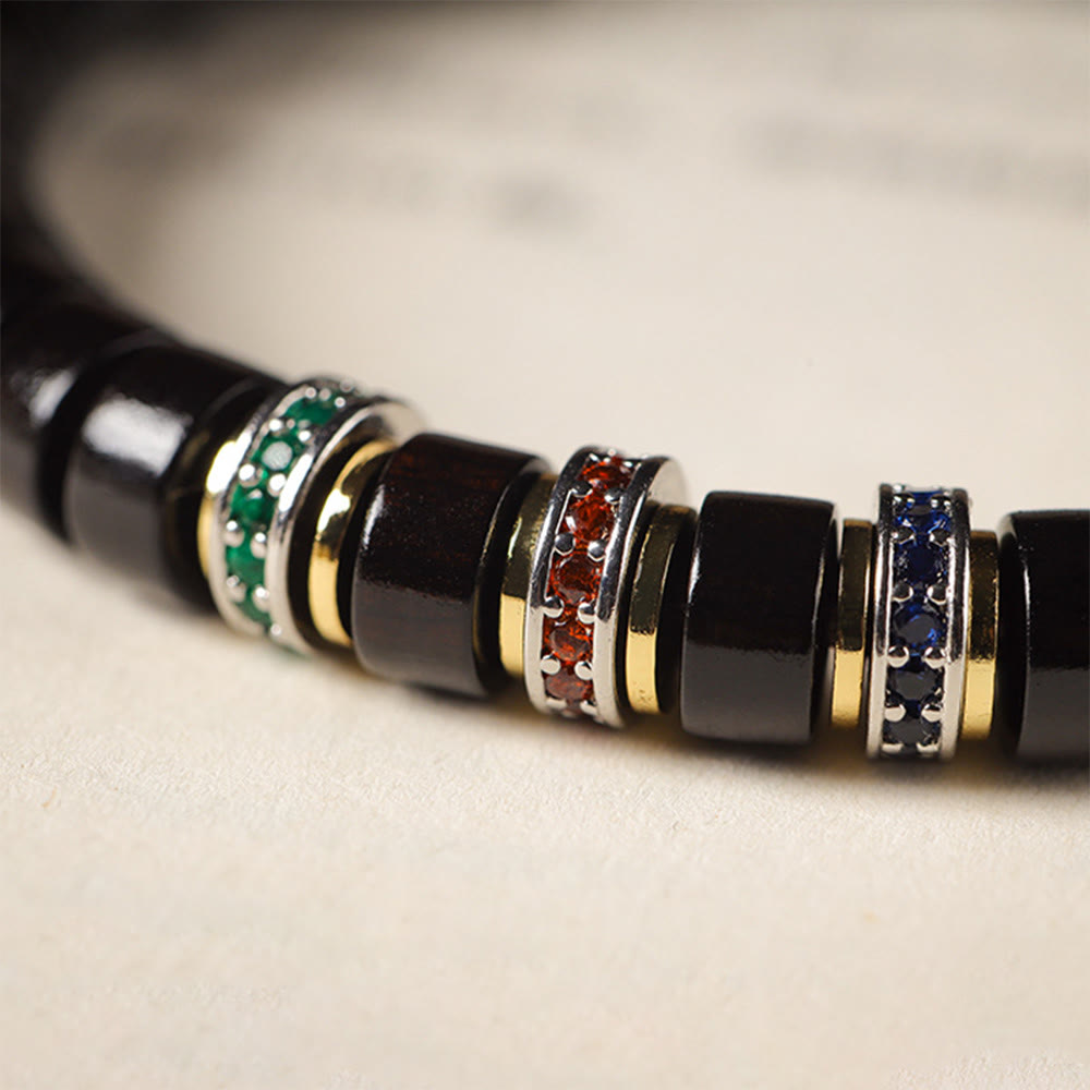 Buddha Stones Ebony Wood Small Leaf Red Sandalwood Zircon Peace Bracelet