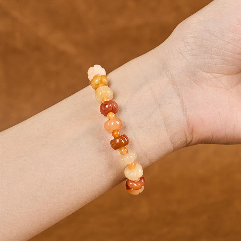 EverestArtstudios Golden Silk Jade Pumpkin Beads Wealth Luck Bracelet