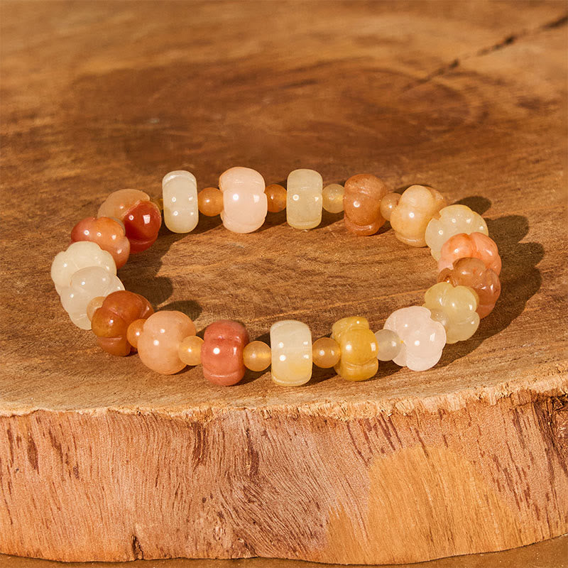EverestArtstudios Golden Silk Jade Pumpkin Beads Wealth Luck Bracelet