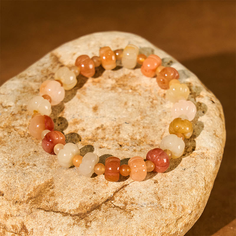 EverestArtstudios Golden Silk Jade Pumpkin Beads Wealth Luck Bracelet
