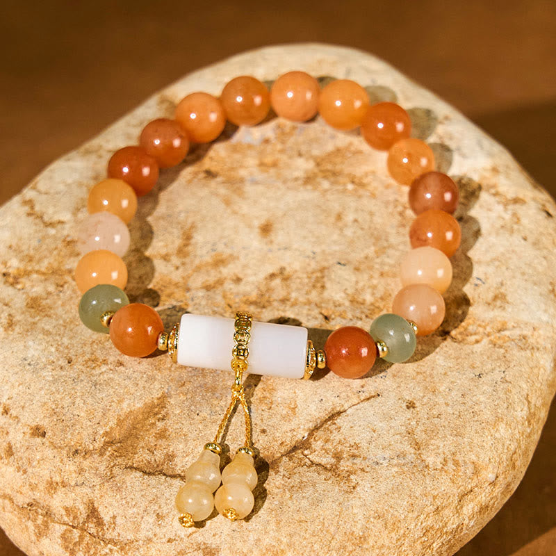 EverestArtstudios Golden Silk Jade Beads Gourd White Crystal Wealth Luck Bracelet