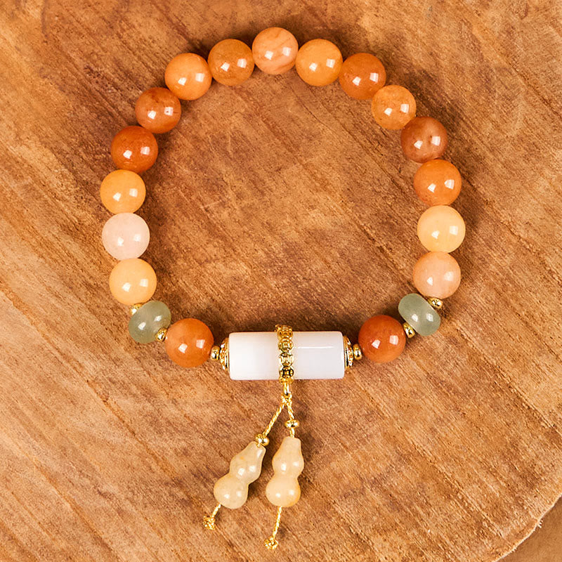 EverestArtstudios Golden Silk Jade Beads Gourd White Crystal Wealth Luck Bracelet
