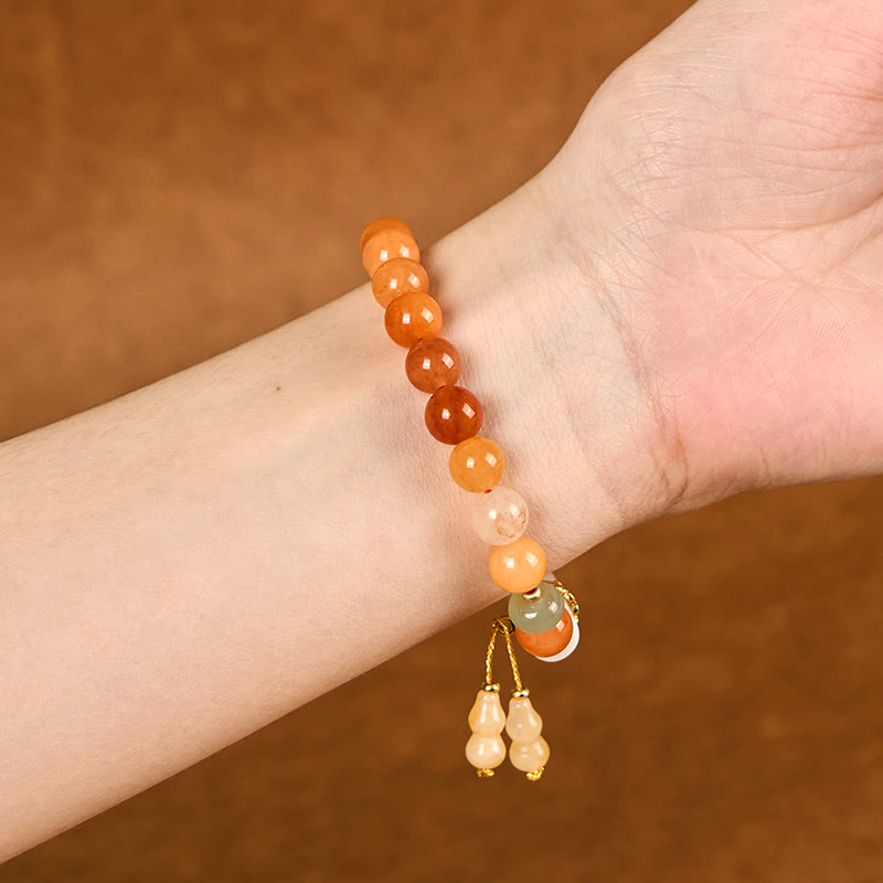EverestArtstudios Golden Silk Jade Beads Gourd White Crystal Wealth Luck Bracelet