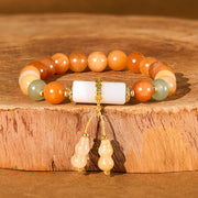 EverestArtstudios Golden Silk Jade Beads Gourd White Crystal Wealth Luck Bracelet
