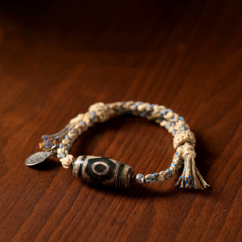 Buddha Stones Tibetan Dzi Bead Wealth  Protection Braided Bracelet
