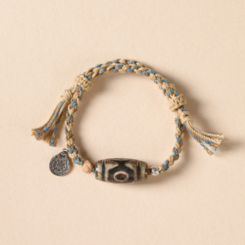 Buddha Stones Tibetan Dzi Bead Wealth  Protection Braided Bracelet