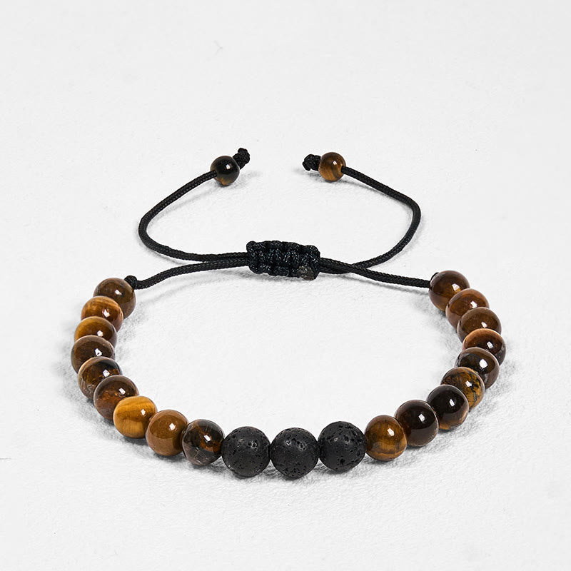 Buddha Stones 3Pcs Tiger Eye Lava Rock Protection Bracelet Set