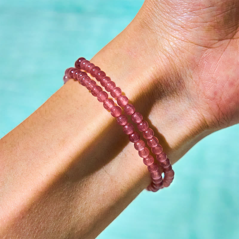 EverestArtstudios Natural Strawberry Quartz Pearl Butterfly Water Drop Positive Double Wrap Bracelet