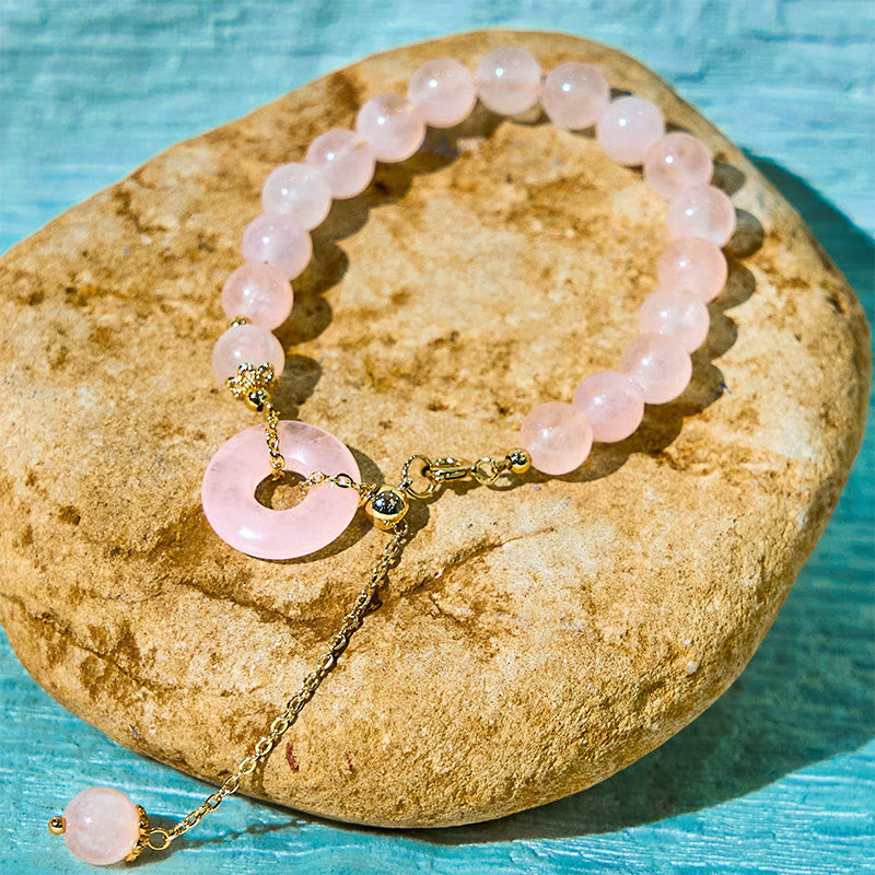 EverestArtstudios Natural Pink Crystal Beads Peace Buckle Self-acceptance Bracelet