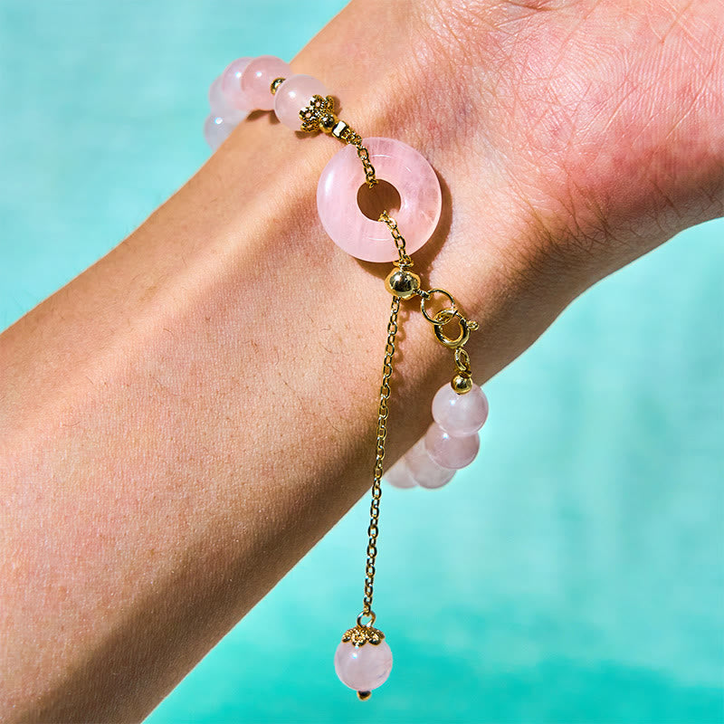 EverestArtstudios Natural Pink Crystal Beads Peace Buckle Self-acceptance Bracelet