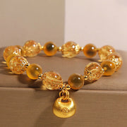 Buddha Stones Yellow Candy Agate Fu Character Blessing Bag Healing Bracelet