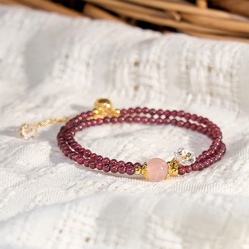 EverestArtstudios Natural Flower Garnet Pink Crystal Calm Double Wrap Bracelet