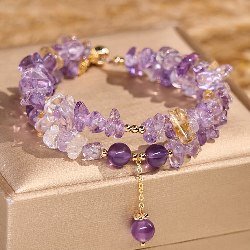 EverestArtstudios Irregular Natural Amethyst Citrine Chip Meditation Double Strand Bracelet