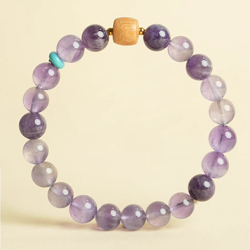EverestArtstudios Natural Amethyst Serene Wooden Beads Harmony Bracelet