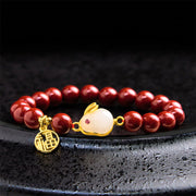 Buddha Stones Cinnabar Rabbit Bunny Fu Character Blessing Bracelet
