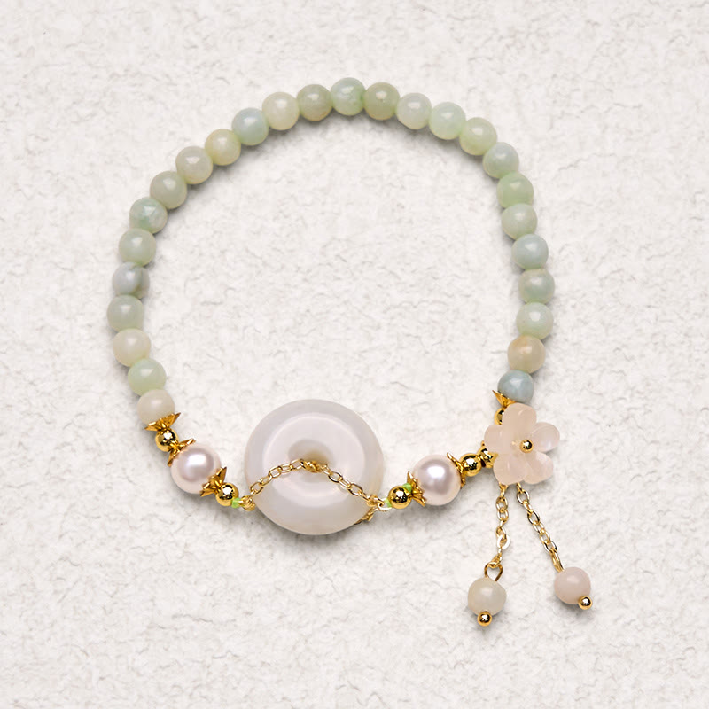 Buddha Stones Jade Peace Buckle Beads Flower Prosperity Bracelet