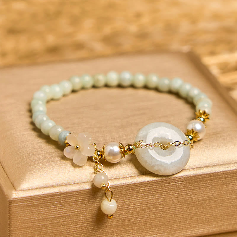 Buddha Stones Jade Peace Buckle Beads Flower Prosperity Bracelet