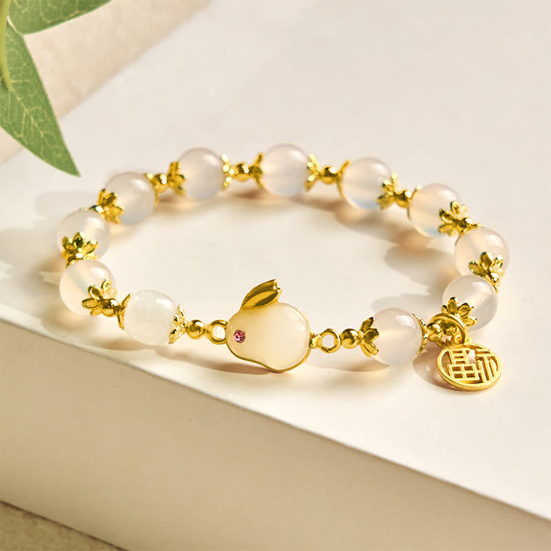 Buddha Stones Red Agate Chalcedony Rabbit Fu Character Confidence Bracelet