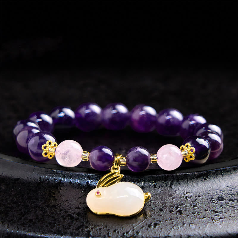 EverestArtstudios Natural Amethyst Rabbit Beads Inner Peace Bracelet