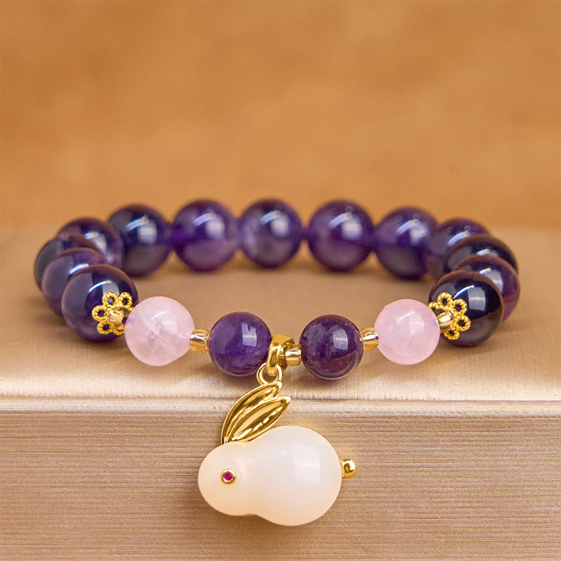 EverestArtstudios Natural Amethyst Rabbit Beads Inner Peace Bracelet