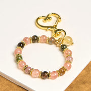 Buddha Stones Natural Strawberry Quartz Crystal Beads Positive Key Chain Phone Hanging Decoration
