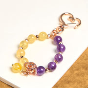 Buddha Stones Natural Amethyst Citrine Bead Healing Key Chain Hanging Decoration