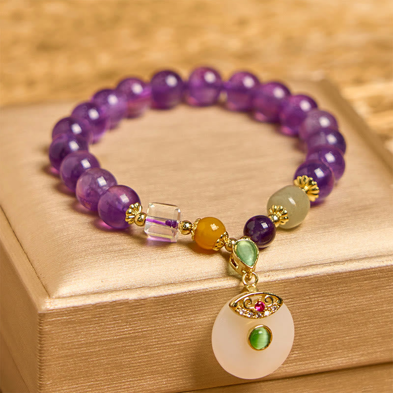 EverestArtstudios Natural Amethyst Peace Buckle Charm Spiritual Bracelet