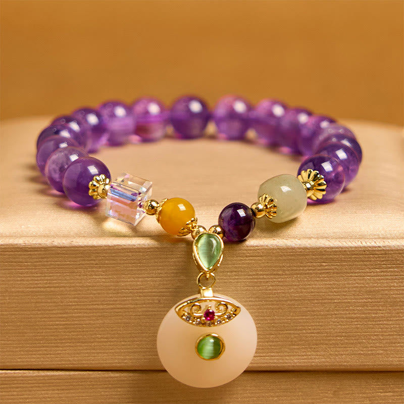 EverestArtstudios Natural Amethyst Peace Buckle Charm Spiritual Bracelet