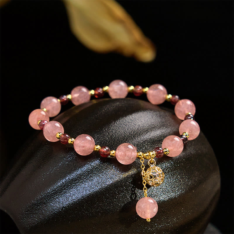 EverestArtstudios Natural Strawberry Quartz Garnet Healing Bracelet