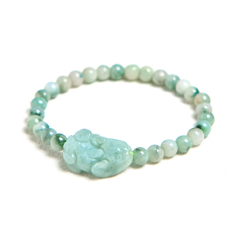 EverestArtstudios Natural Green Jade PiXiu Carved Luck Bracelet