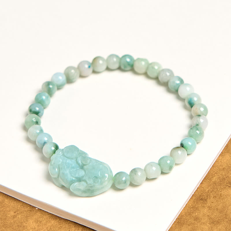 EverestArtstudios Natural Green Jade PiXiu Carved Luck Bracelet