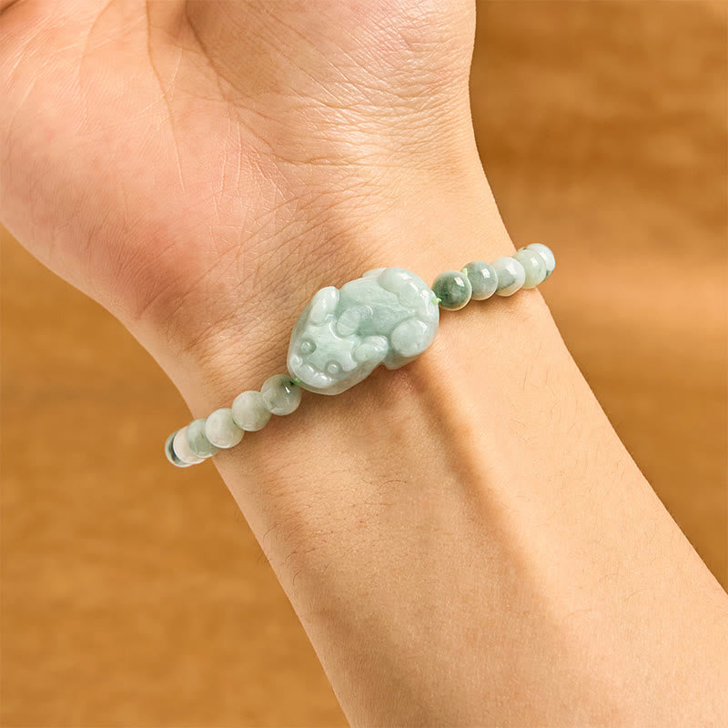 EverestArtstudios Natural Green Jade PiXiu Carved Luck Bracelet