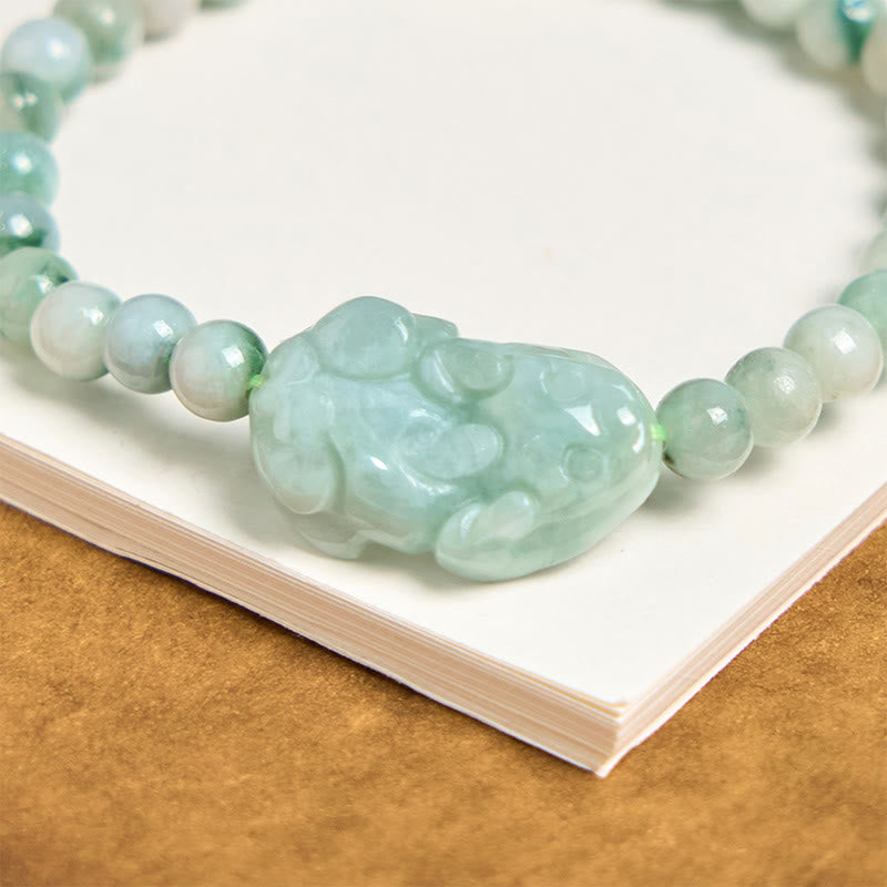 EverestArtstudios Natural Green Jade PiXiu Carved Luck Bracelet
