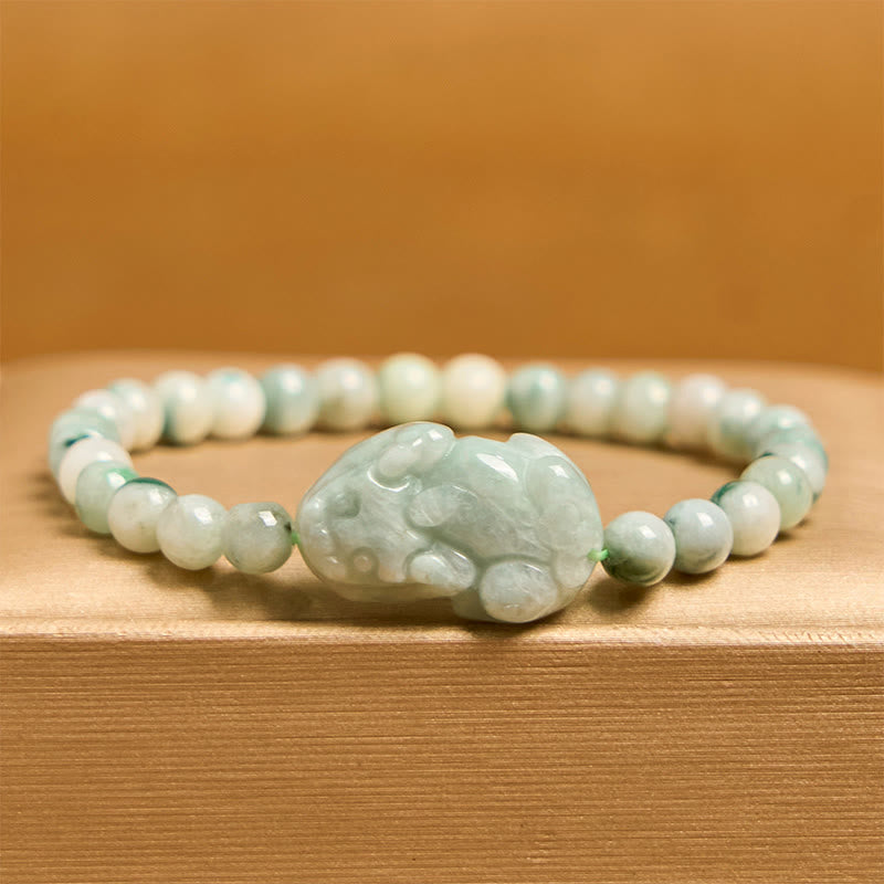 EverestArtstudios Natural Green Jade PiXiu Carved Luck Bracelet
