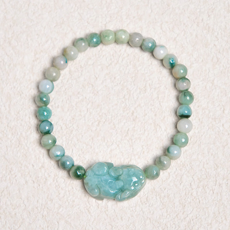 EverestArtstudios Natural Green Jade PiXiu Carved Luck Bracelet