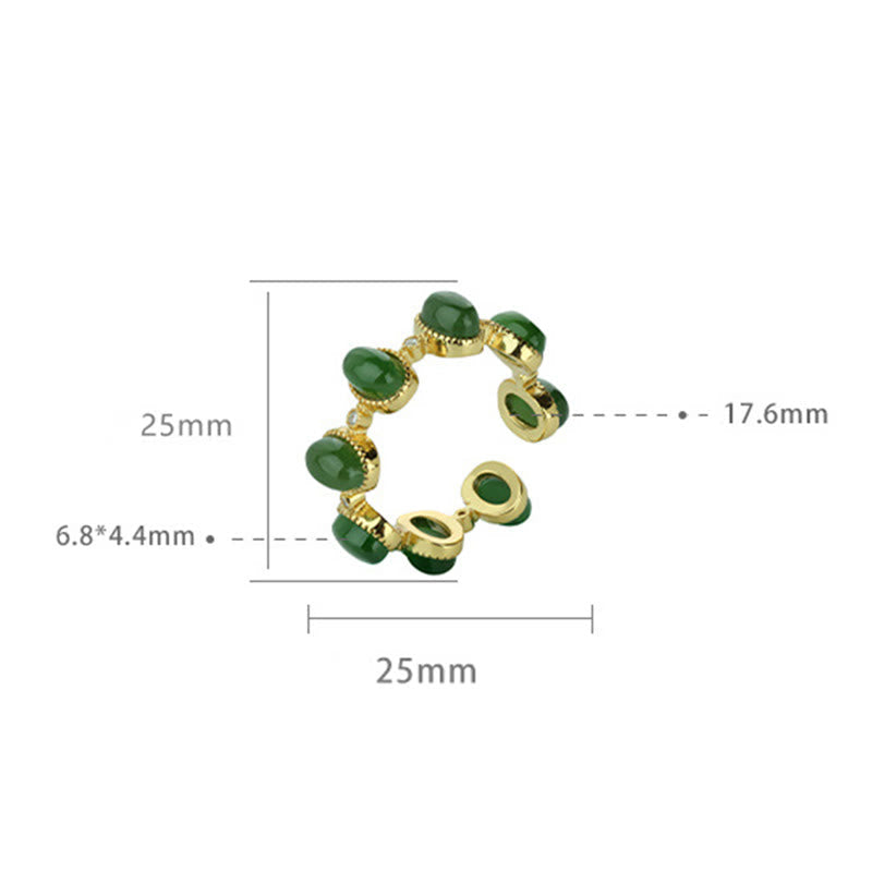 EverestArtstudios 925 Sterling Silver Hetian Cyan Jade Beads Healing Adjustable Ring