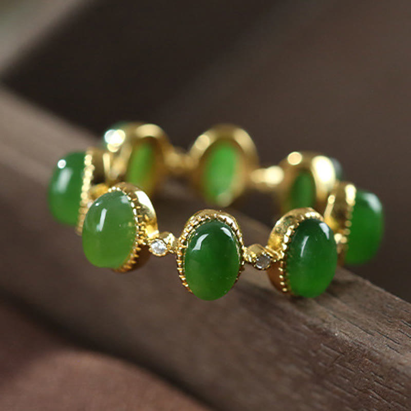 EverestArtstudios 925 Sterling Silver Hetian Cyan Jade Beads Healing Adjustable Ring
