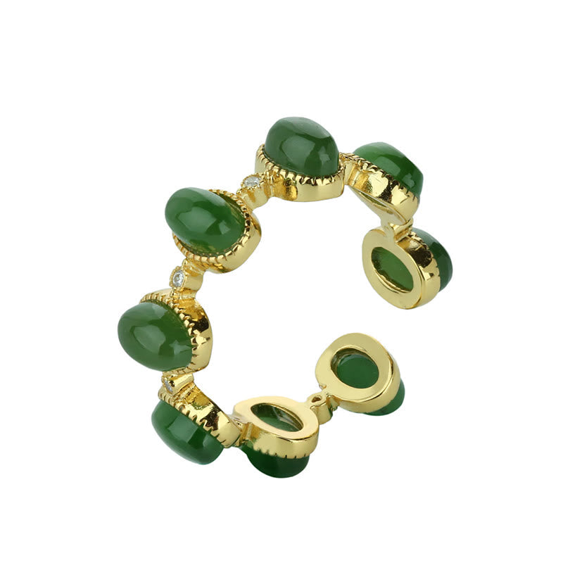 EverestArtstudios 925 Sterling Silver Hetian Cyan Jade Beads Healing Adjustable Ring