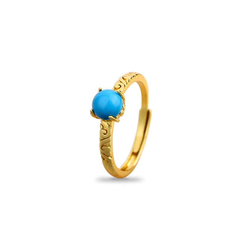 EverestArtStudios Simple Design Turquoise Protection Copper Adjustable Ring
