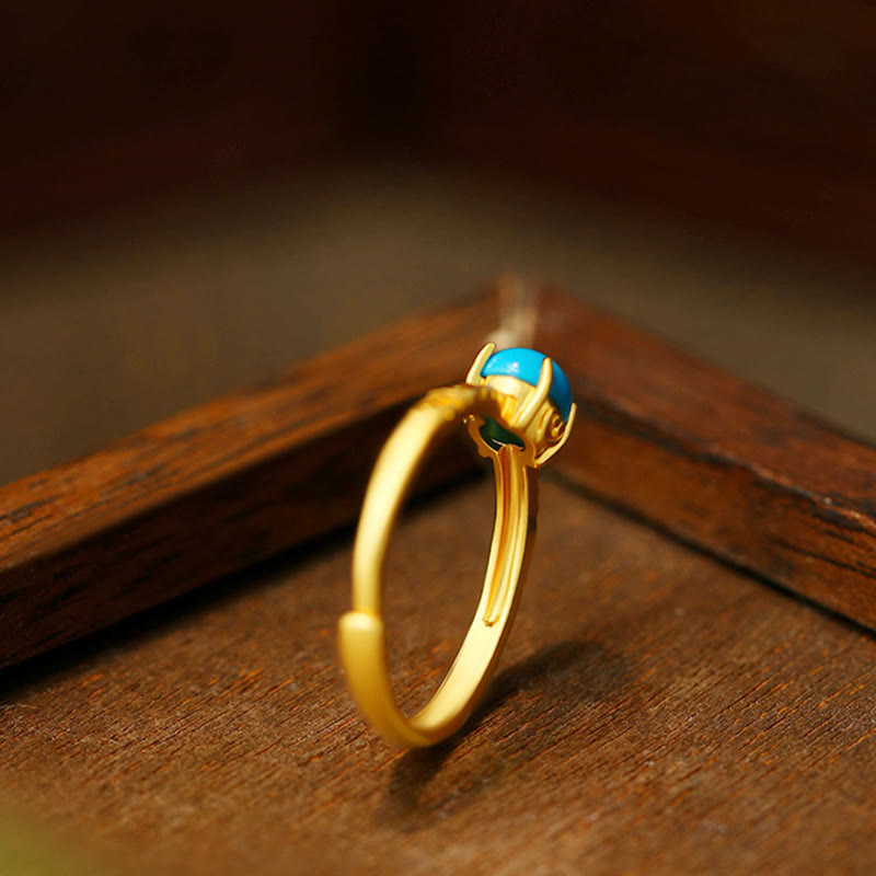 EverestArtStudios Simple Design Turquoise Protection Copper Adjustable Ring