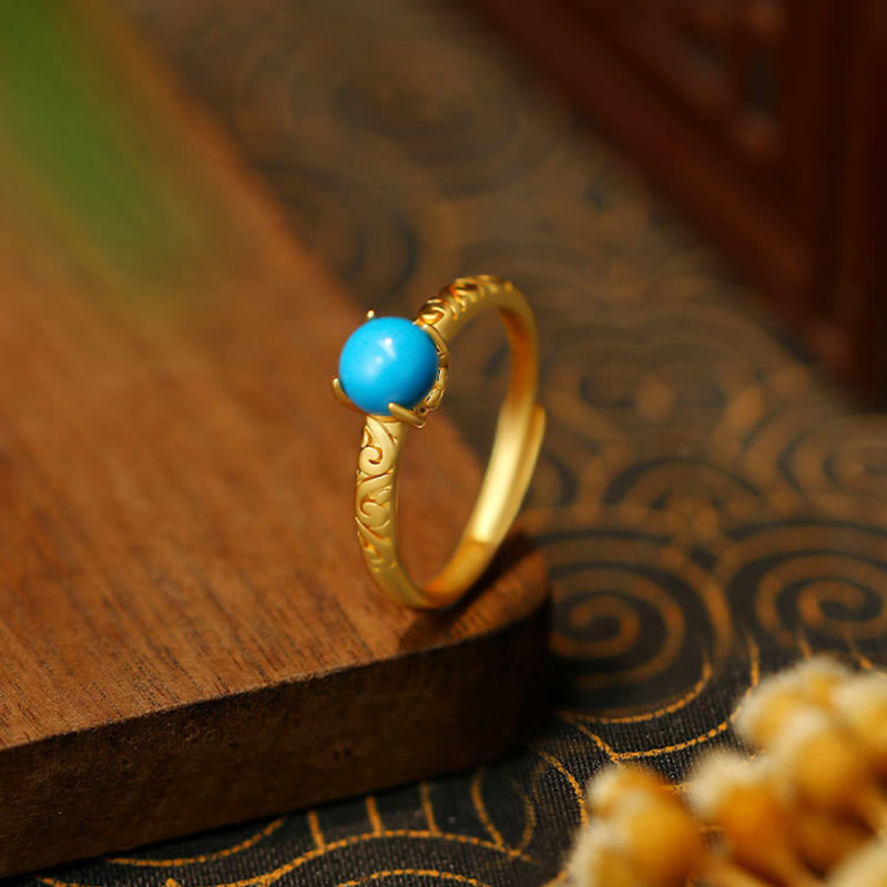 EverestArtStudios Simple Design Turquoise Protection Copper Adjustable Ring