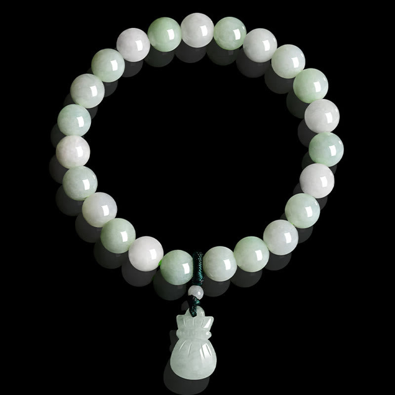 EverestArtstudios Natural Jade Money Bag Charm Luck Bracelet