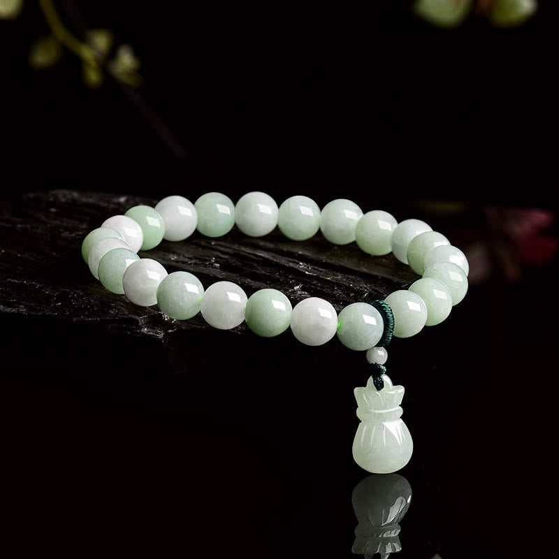 EverestArtstudios Natural Jade Money Bag Charm Luck Bracelet