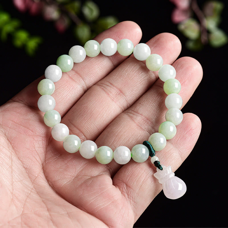 EverestArtstudios Natural Jade Money Bag Charm Luck Bracelet