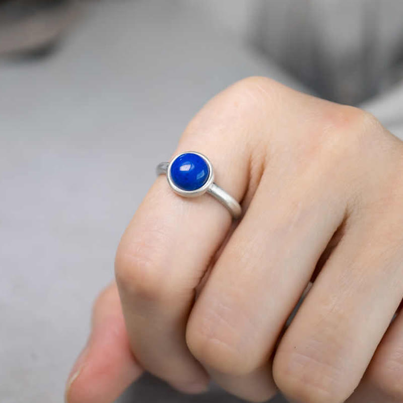 EverestArtStudios Natural 925 Sterling Silver Lazurite Lapis Lazuli Turquoise Adjustable Balance Ring